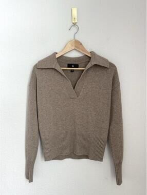 Banana Republic Johnny Collar Cashmere Sweater V Neck Relax Women's XS Neutral